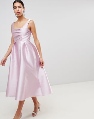 asos design square neck midi prom dress