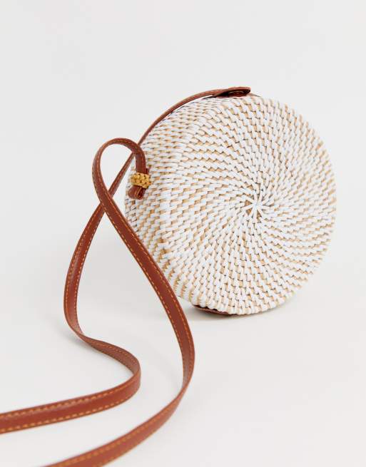 ASOS DESIGN structured rattan circle bag with white weave