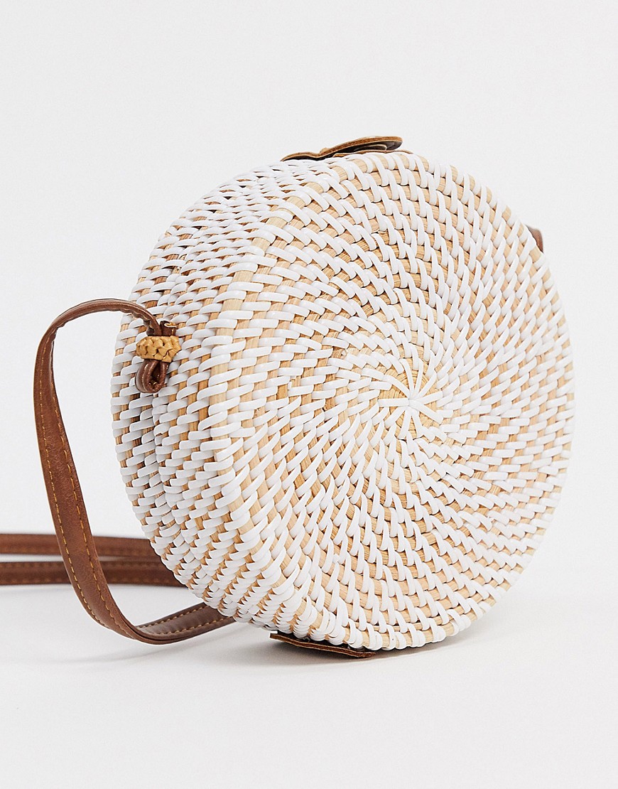 ASOS DESIGN structured rattan circle bag with white weave