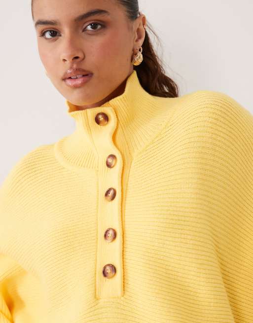 ASOS DESIGN structured ribbed nipped waist funnel neck jumper in yellow, 3 of 4