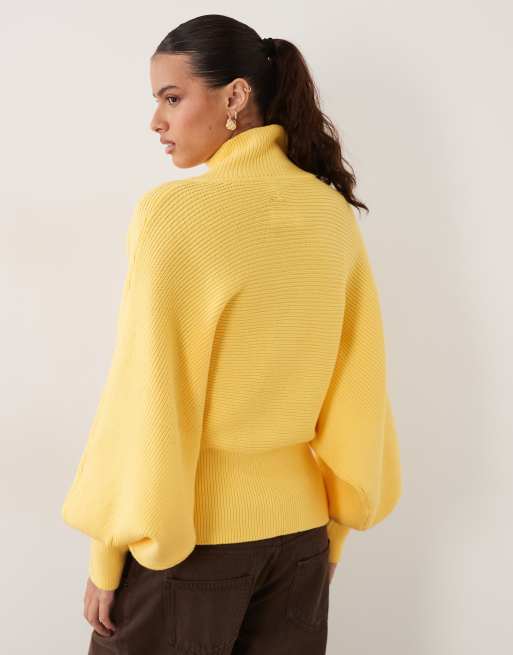 ASOS DESIGN structured ribbed nipped waist funnel neck sweater in yellow, 4 of 4