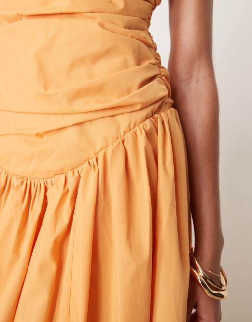 ASOS DESIGN structured ruched full skirt maxi dress in apricot
