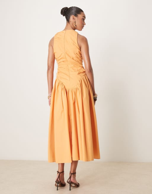 ASOS DESIGN structured ruched full skirt maxi dress in apricot