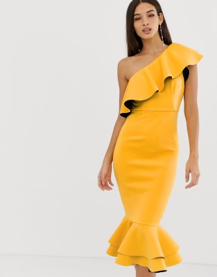 asos yellow one shoulder dress