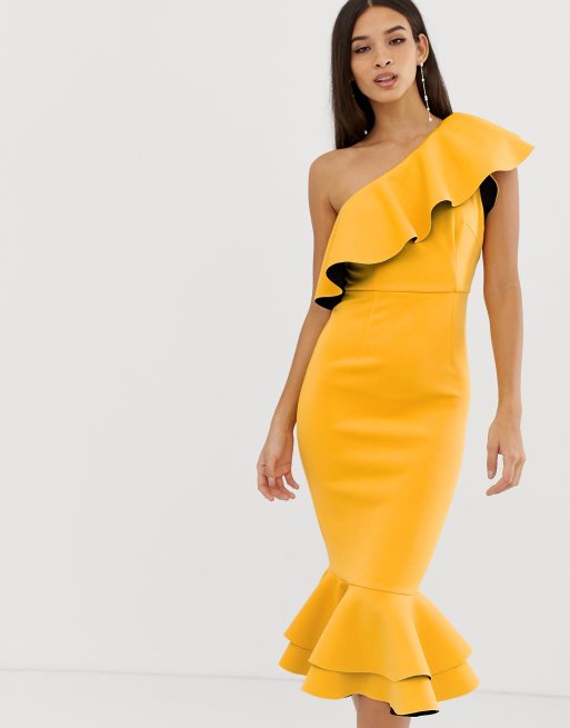 One shoulder store ruffle bodycon dress