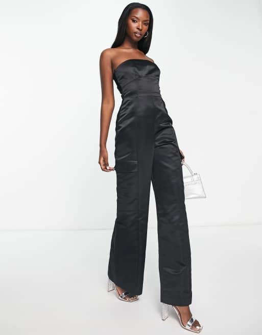 River Island Bardot Corset Jumpsuit in Black