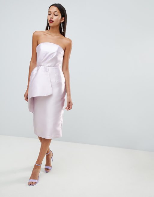 ASOS DESIGN structured satin fold bandeau midi dress