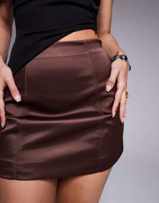 Asos Design Structured Satin Mini Skirt In Brown