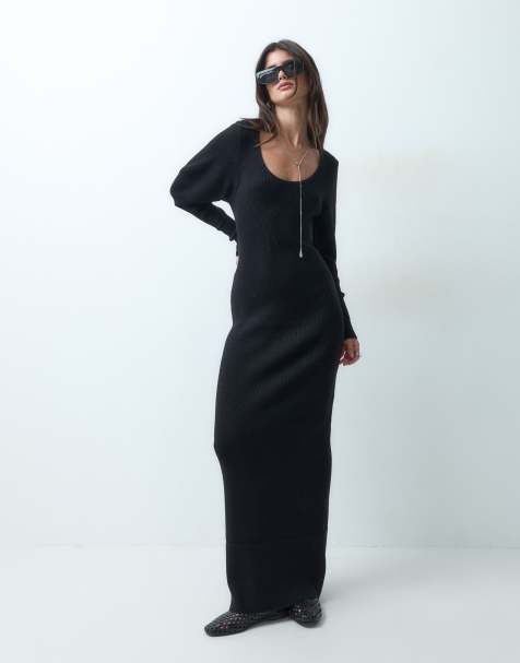 ASOS DESIGN structured scoop neck maxi dress in black - view 1