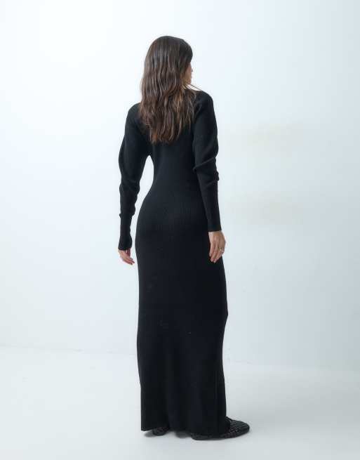 ASOS DESIGN structured scoop neck maxi dress in black, 4 of 4