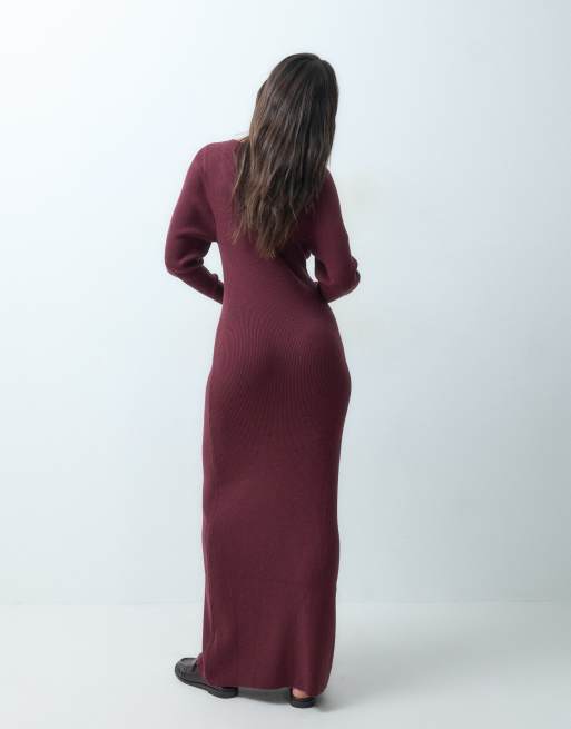 ASOS DESIGN structured scoop neck maxi dress in burgundy, 3 of 4