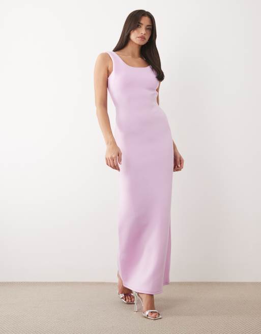  ASOS DESIGN structured scoop neck maxi dress with open back in lilac scuba-style fabric&nbsp;​​, 2 of 4