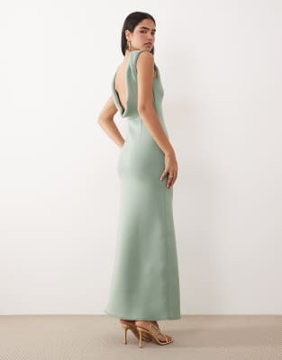 Asos Design Structured Scoop Neck Maxi Dress With Open Back In Green