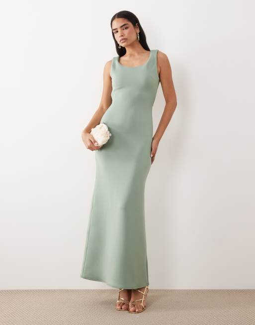 ASOS DESIGN structured scoop neck maxi dress with open back in sage  scuba-style fabric | ASOS