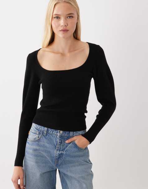 ASOS DESIGN structured scoop neck top in black - view 1