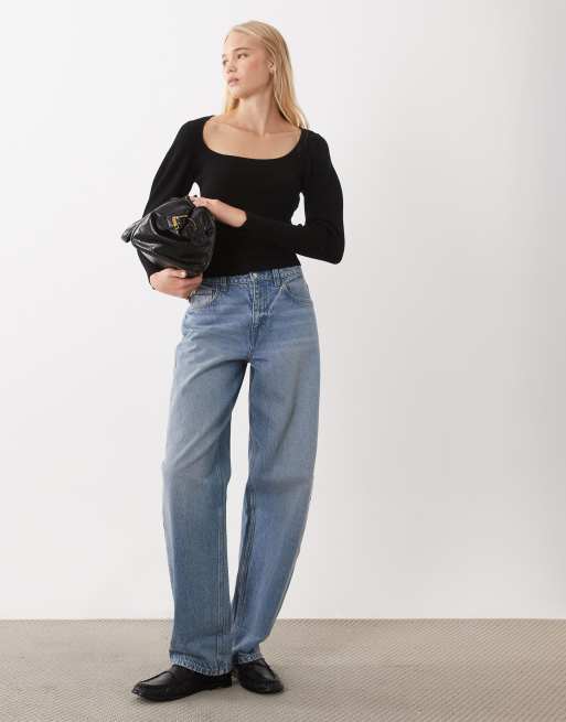 ASOS DESIGN structured scoop neck top in black, 2 of 4