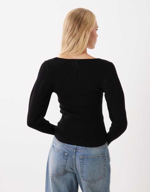 ASOS DESIGN structured scoop neck top in black, 4 of 4