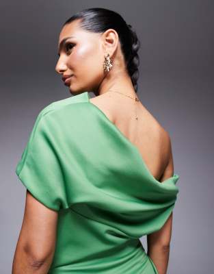 ASOS DESIGN STRUCTURED SCUBA MIDI DRESS WITH FALLEN SHOULDER 