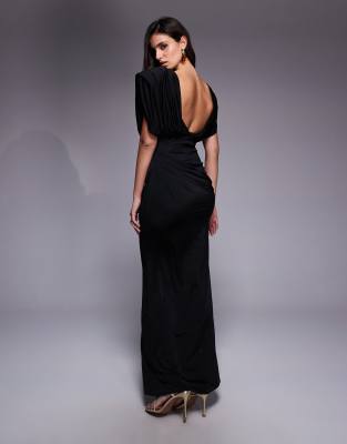 Asos Design Structured Shoulder Maxi Dress With Exposed Corset In Black