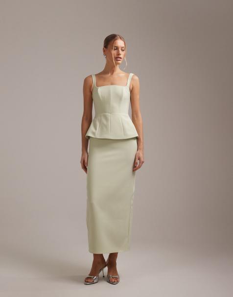 ASOS DESIGN structured square neck bridesmaids dress in sage green
