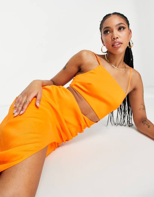 ASOS DESIGN structured strappy midi dress with cut out detail in orange