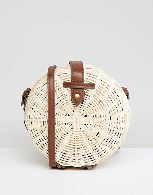 ASOS DESIGN structured straw circle cross body bag with pu strap