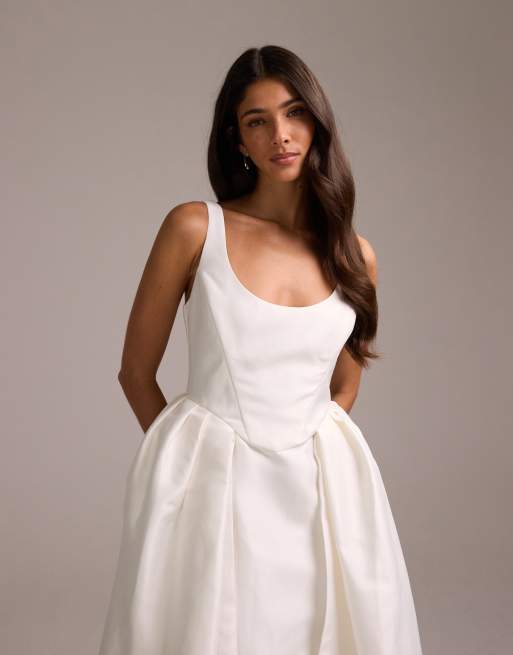 ASOS DESIGN structured super scoop neck pencil maxi dress with full overskirt in white, 2 of 5