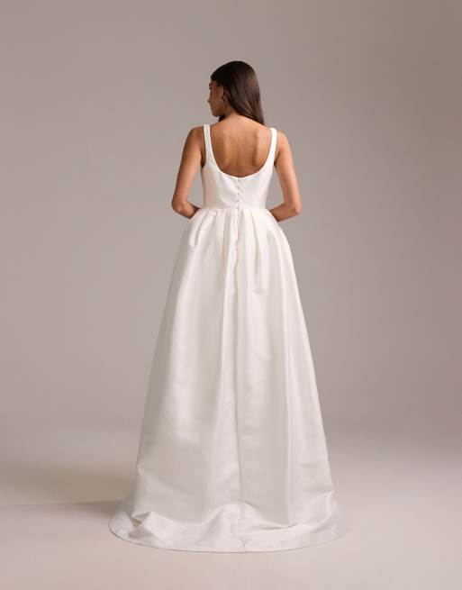 ASOS DESIGN structured super scoop neck pencil maxi dress with full overskirt in white, 5 of 5