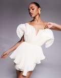 [ASOS DESIGN] ASOS DESIGN structured textured bandeau mini dress in buttermilk-White 8 Buttermilk