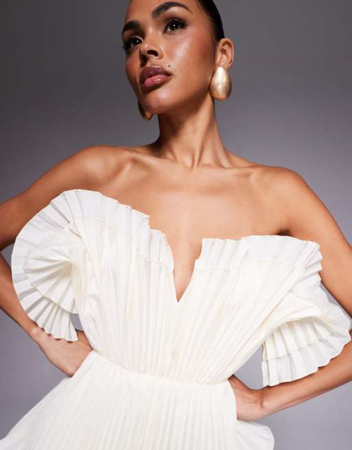 ASOS DESIGN structured textured bandeau mini dress in buttermilk