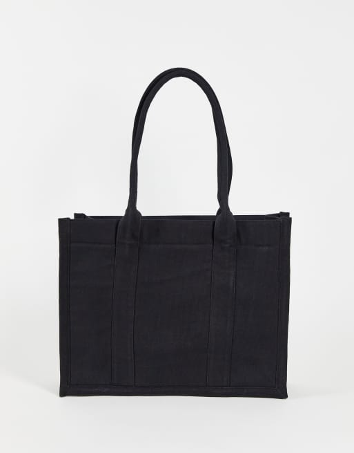 ASOS DESIGN structured tote bag in heavyweight black canvas with internal  wallet