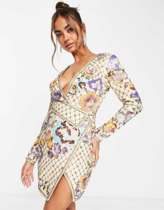 ASOS DESIGN Structured twill mini dress with Art Nouveau embellishment