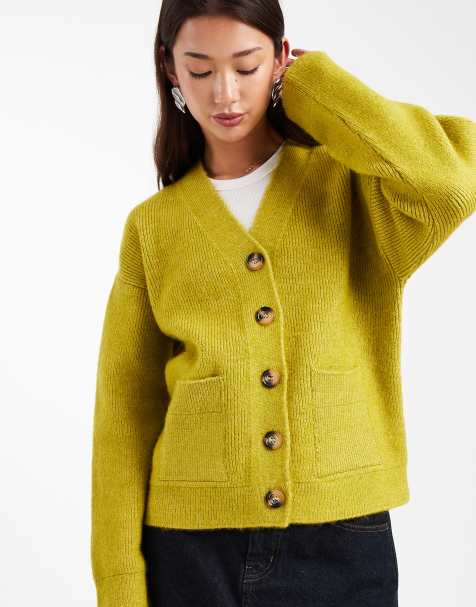 ASOS DESIGN structured v neck cardigan in olive - view 1