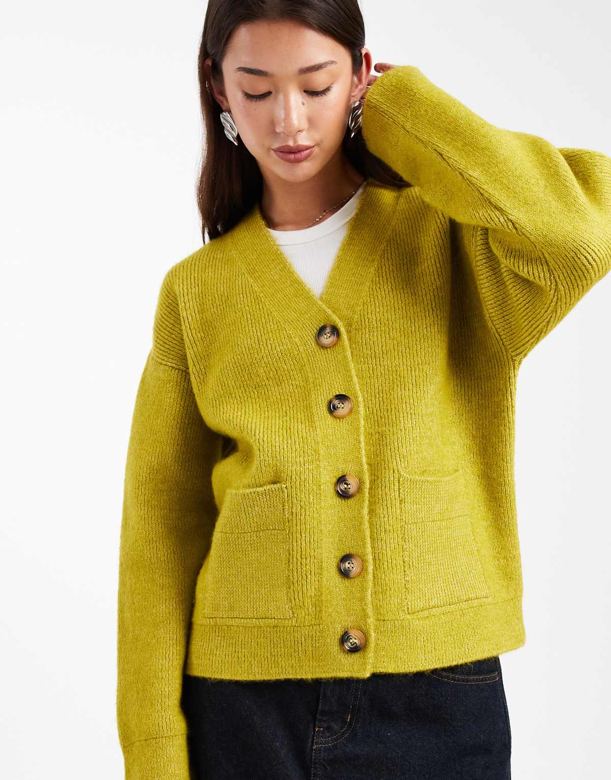 ASOS DESIGN structured v neck cardigan in olive