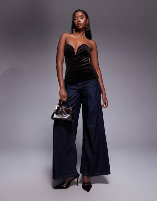 Asos Design Structured Velvet Corset In Brown