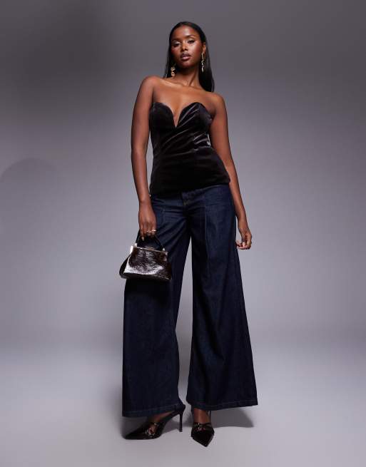 ASOS DESIGN structured velvet longline corset in chocolate, 2 of 4