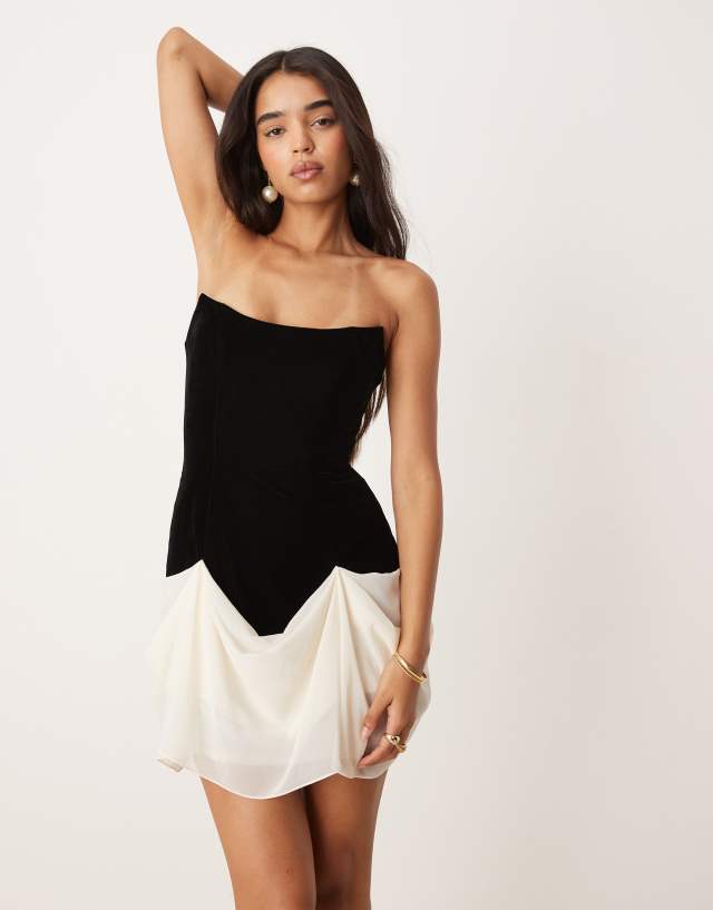 asos design embellished detail draped chiffon mini dress structured velvet with contrast skirt in black self-portrait Metallic Boucle Mini Web Collection: Embellished and Sequin the eponymous designer uses Colour:Earth/Ecru