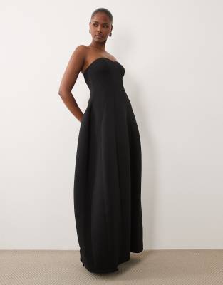 Asos Design Structured Volume Strapless Maxi Dress In Black