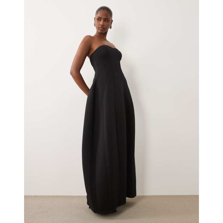 ASOS DESIGN structured volume strapless maxi dress in black scuba-style  fabric | ASOS