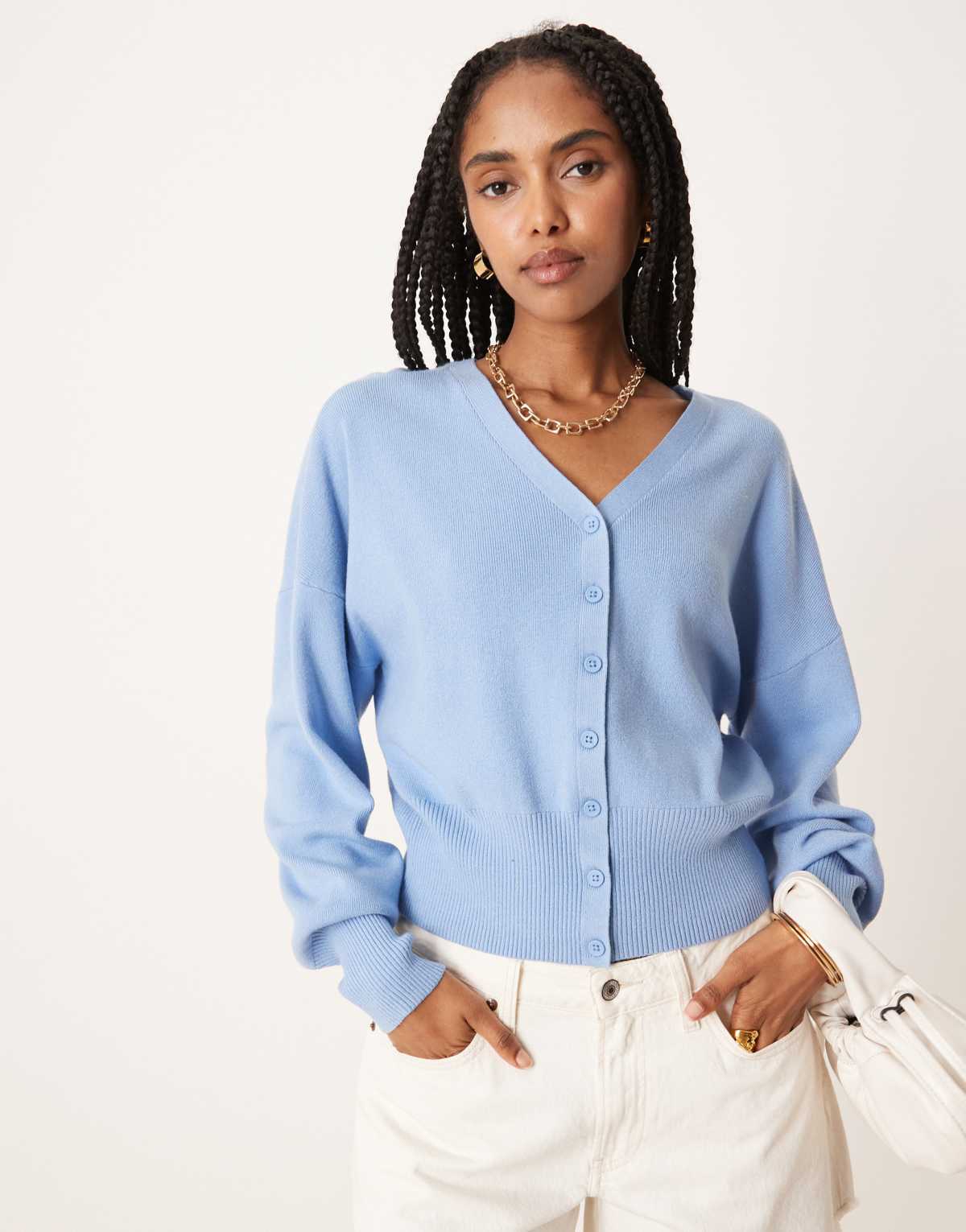 ASOS DESIGN structured waist clean cardigan in blue