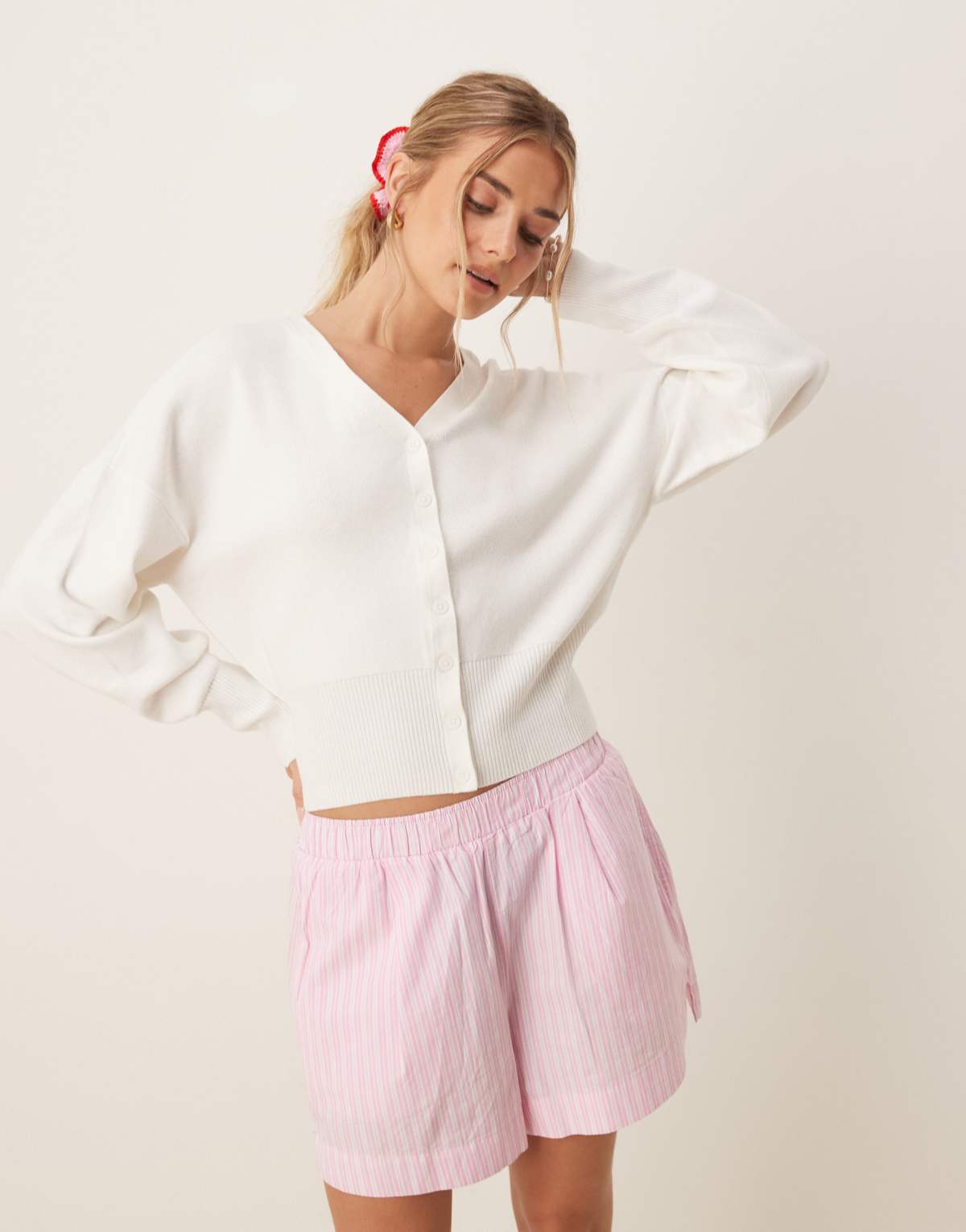 ASOS DESIGN structured waist clean cardigan in cream