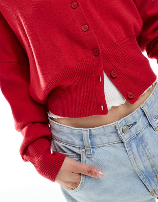 ASOS DESIGN structured waist clean cardigan in red