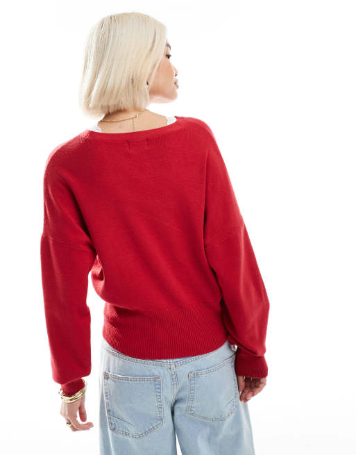 ASOS DESIGN structured waist clean cardigan in red