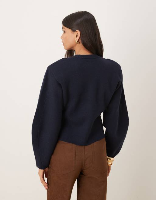 ASOS DESIGN structured waist jumper with shoulder pads in navy, 2 of 4