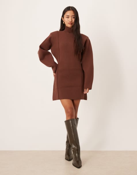 ASOS DESIGN structured waisted mini dress in mocha - view 1