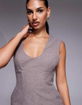 Asos Design Structured Wave Neckline Mini Dress In Neutral