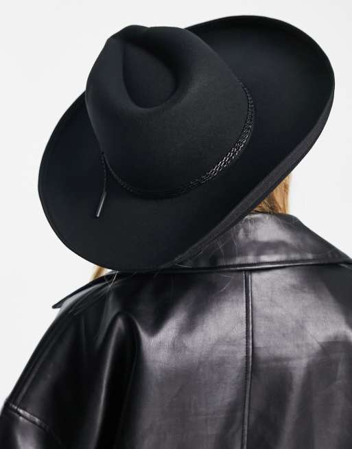 ASOS DESIGN structured wide brim fedora hat in black with trim detail , 2 of 4