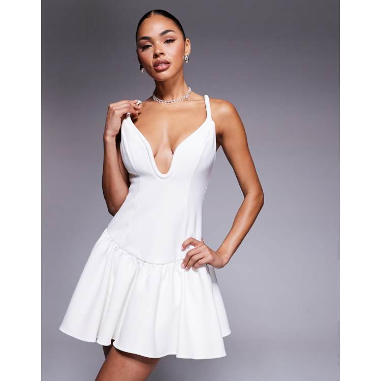 ASOS Design Structured Wire Plunge Neckline Mini Dress in White
