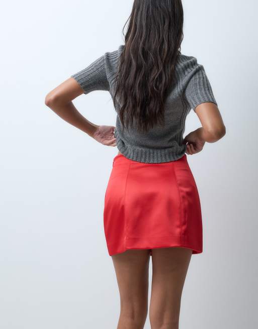 ASOS DESIGN strukturalna satynowa spódnica mini czerwona, 5 z 5