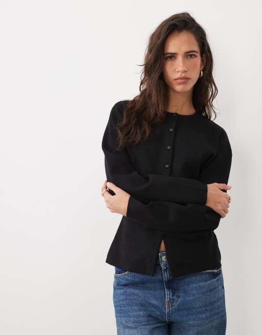 ASOS DESIGN strukturerad kofta med knappar i läderimitation i svart, 3 av 4